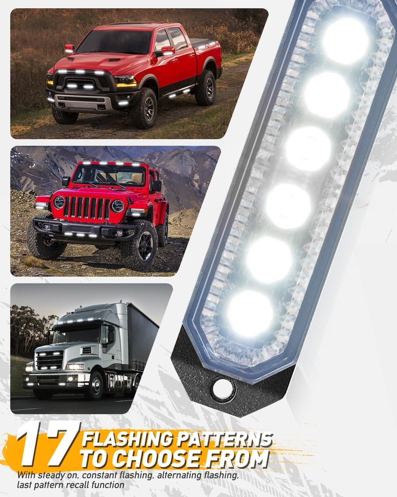 HLauto 406T Emergency Strobe Grille Lights: 4Pcs 6 LED Sync Feature Safety Warning Flashing Light, 12V-24V Ultra Slim Surface Mount Hazard Caution Light for Truck, Vehicle, Car, ATV, UTV (White) - Image 5